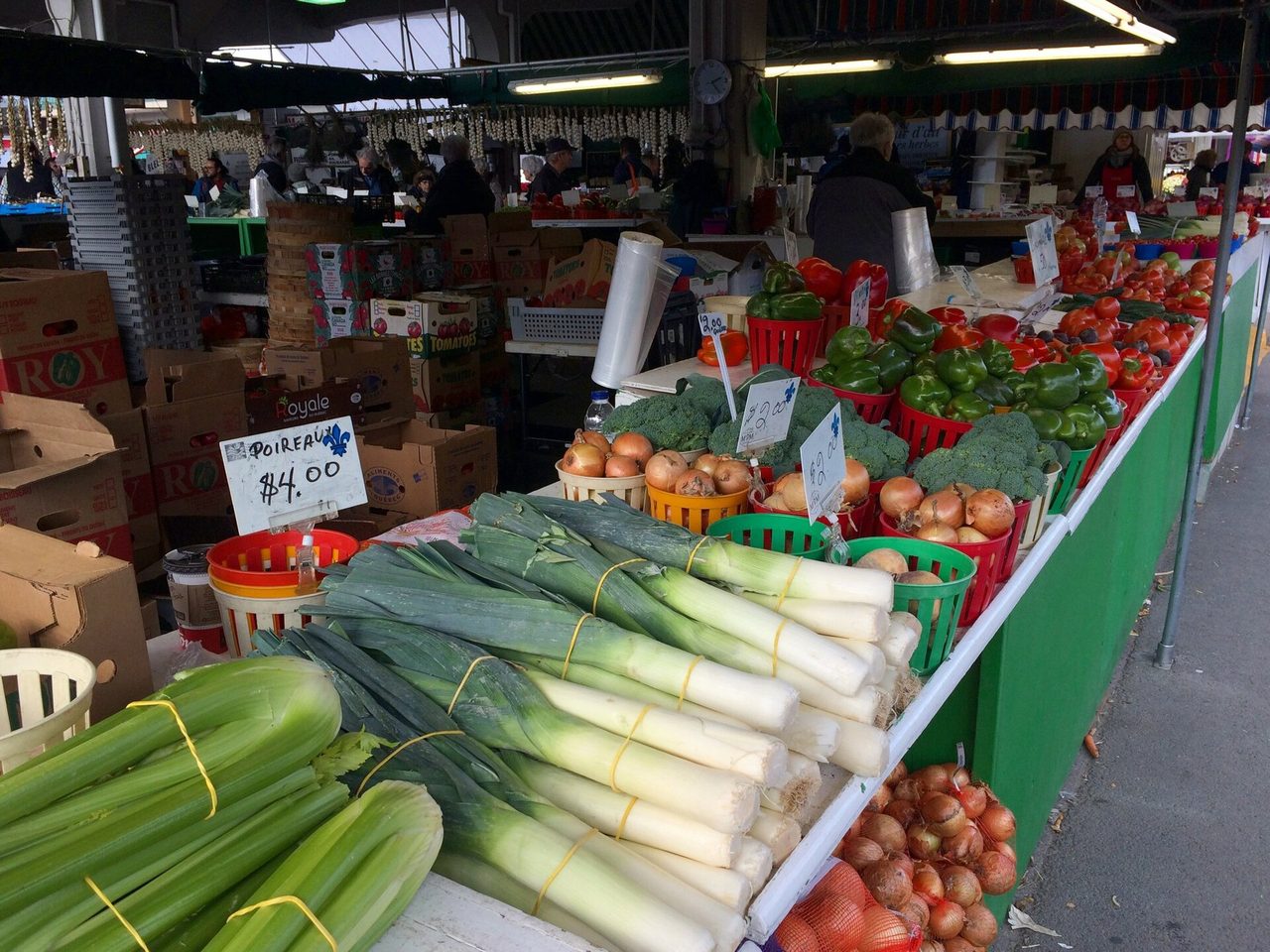 Colorful fresh produce for sale at a Little Italy market in Montreal