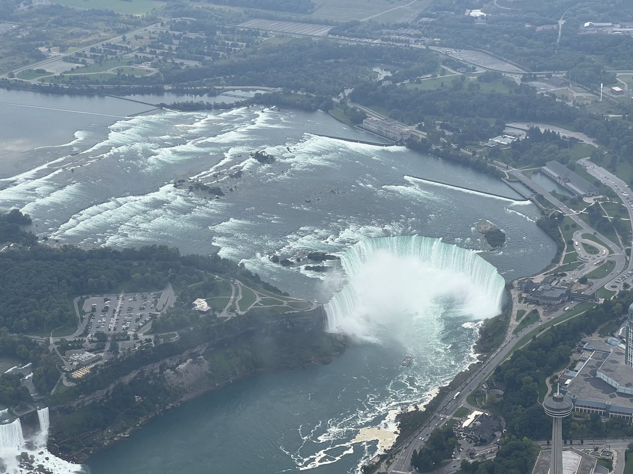 Horseshoe Falls thundering into the gorge at Niagara Falls, Ontario, seen from above