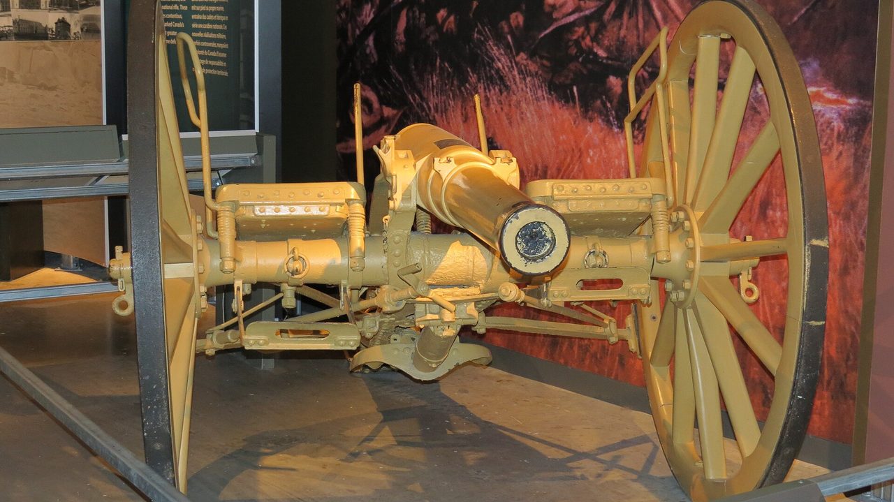A First World War-era field gun on display inside the Canadian War Museum