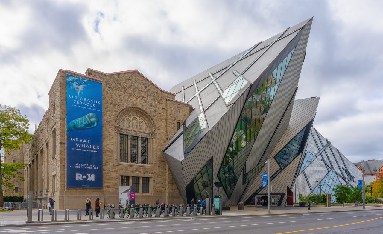 The Royal Ontario Museum's glass Michael Lee-Chin Crystal jutting from its historic stone building on Bloor Street