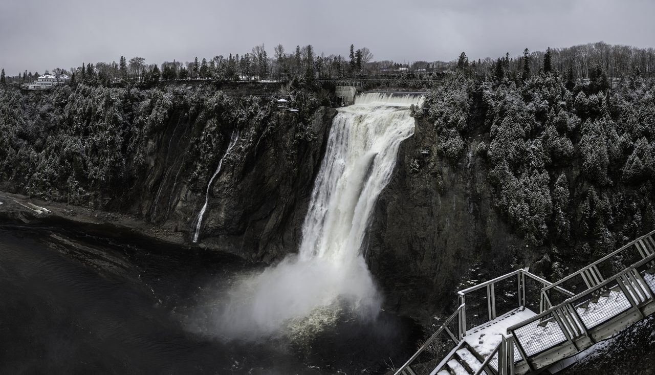 Montmorency Falls plunging 83 metres near Québec City, taller than Niagara Falls