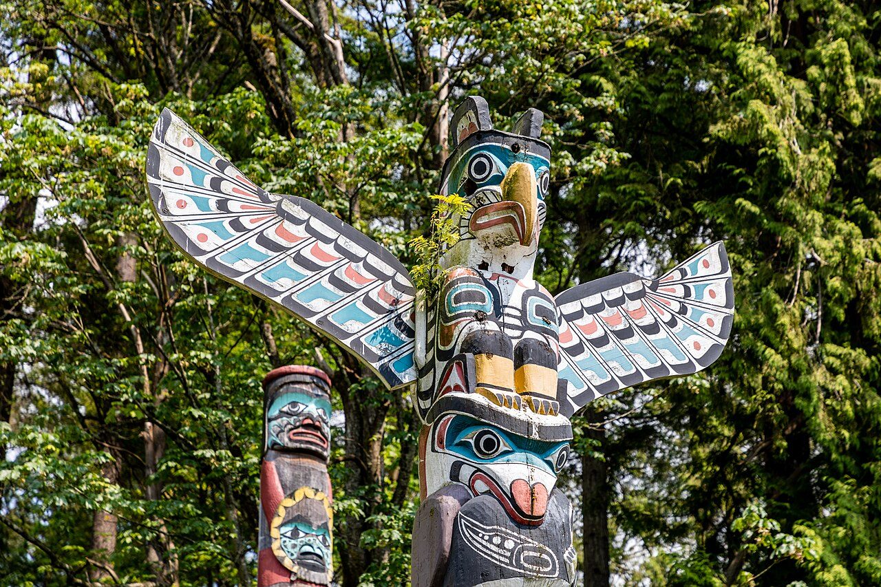Brightly painted totem poles at Brockton Point in Stanley Park