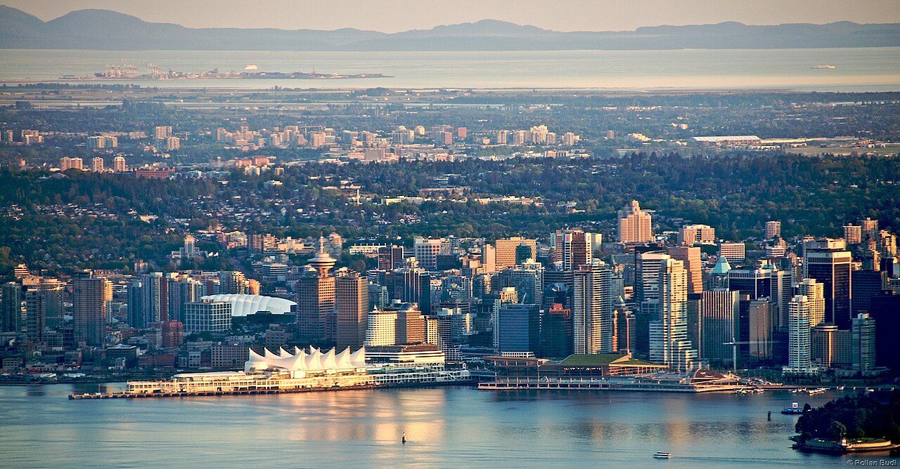 City lights of Vancouver seen from Grouse Mountain at dusk