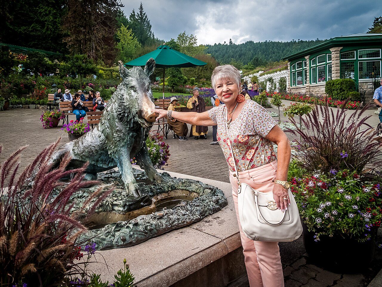 Colorful flower beds in the Sunken Garden at Butchart Gardens near Victoria
