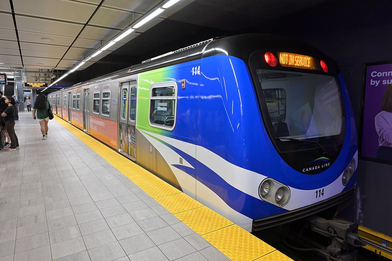 A Canada Line SkyTrain train at Waterfront Station in downtown Vancouver